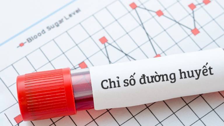 Ống máu ghi nhãn "Chỉ số đường huyết" trên biểu đồ đường huyết