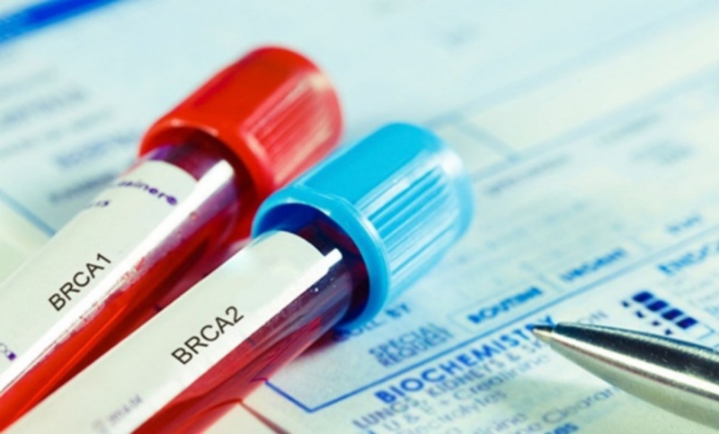 Hai ống máu ghi nhãn BRCA1 và BRCA2 trên phiếu xét nghiệm